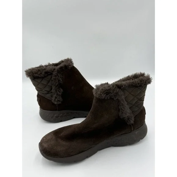Skechers Goga Mat Brown Faux Suede Ankle Boots Faux Fur Lined Women's 6.5 - Picture 7 of 8
